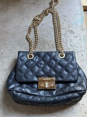 Anne Klein Black Quilted Shoulder Bag with Gold Chain